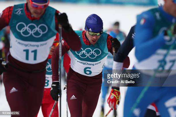 Alexey Chervotkin of Olympic Athlete from Russia competes during the Men's 50km Mass Start Classic on day 15 of the PyeongChang 2018 Winter Olympic...