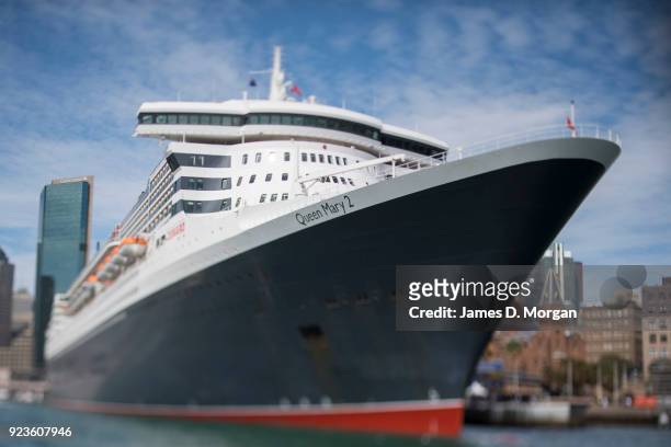 General view of the Cunard ocean liner Queen Mary 2 on arrival into Sydney Harbour on her world cruise from Southampton, England on February 24, 2018...