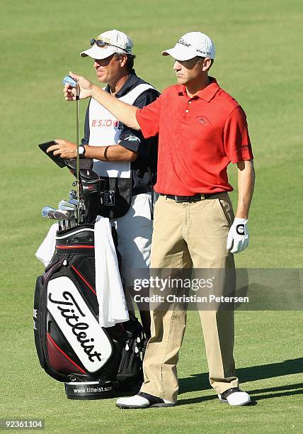 George McNeill takes a club out of his bag during the second round of the Frys.com Open at Grayhawk Golf Club on October 23, 2009 in Scottsdale,...
