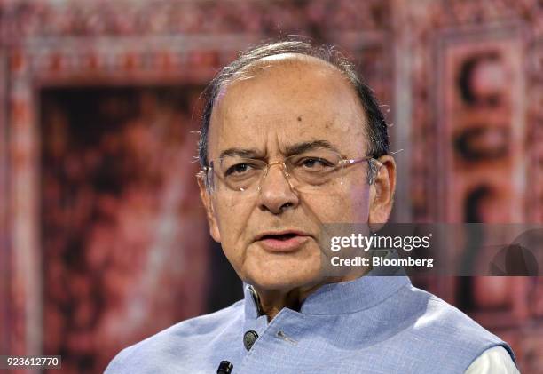 Arun Jaitley, India's finance minister, speaks during the ET Global Business Summit in New Delhi, India, on Saturday, Feb. 24, 2018. The summit runs...