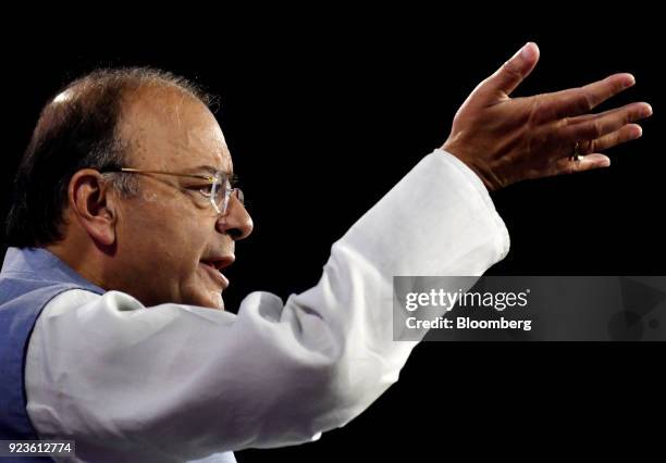 Arun Jaitley, India's finance minister, speaks during the ET Global Business Summit in New Delhi, India, on Saturday, Feb. 24, 2018. The summit runs...