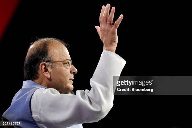 Arun Jaitley, India's finance minister, speaks during the ET Global Business Summit in New Delhi, India, on Saturday, Feb. 24, 2018. The summit runs...