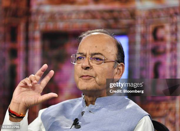 Arun Jaitley, India's finance minister, speaks during the ET Global Business Summit in New Delhi, India, on Saturday, Feb. 24, 2018. The summit runs...