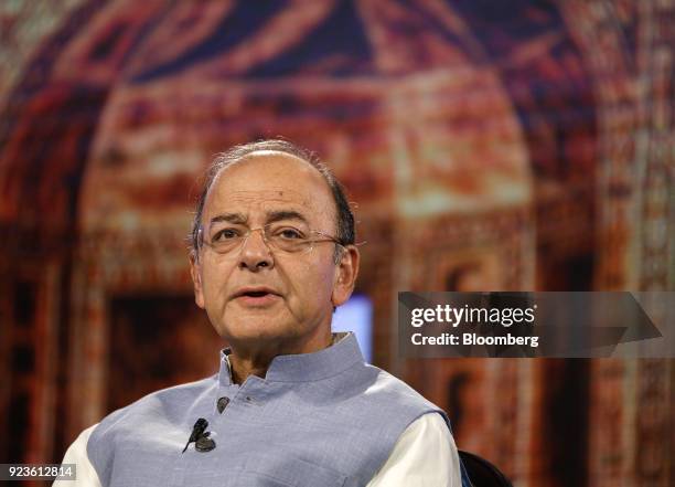 Arun Jaitley, India's finance minister, speaks during the ET Global Business Summit in New Delhi, India, on Saturday, Feb. 24, 2018. The summit runs...