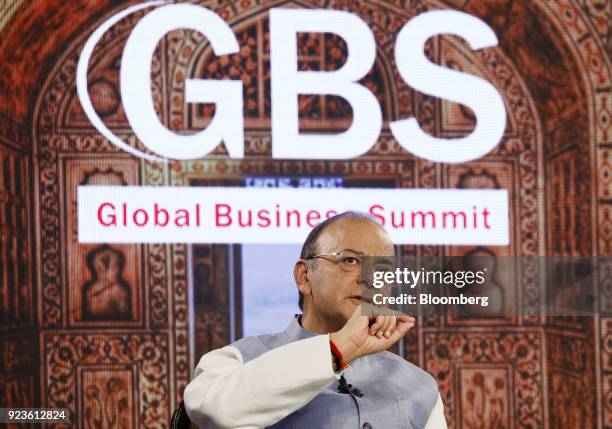 Arun Jaitley, India's finance minister, speaks during the ET Global Business Summit in New Delhi, India, on Saturday, Feb. 24, 2018. The summit runs...