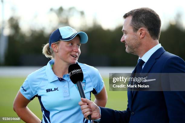 Player of the match Alyssa Healy is interviewed after the WNCL Final match between New South Wales and Western Australia at Blacktown International...