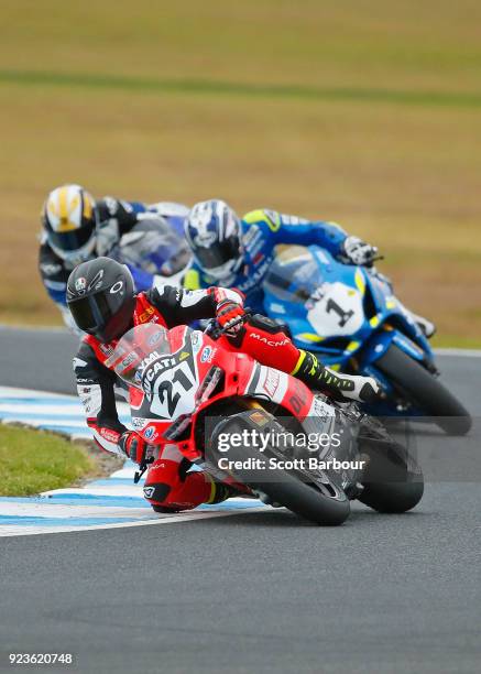 Troy Bayliss of Queensland and Ducati Panigale Final Edition rides while finishing in second place in the YMF Australian Superbike Championship -...