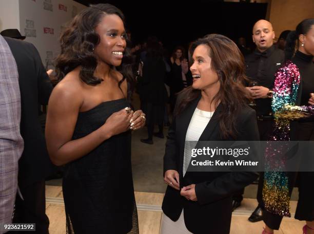 Clare-Hope Ashitey and Veena Sud attend the premiere of Netflix's "Seven Seconds" at The Paley Center for Media on February 23, 2018 in Beverly...