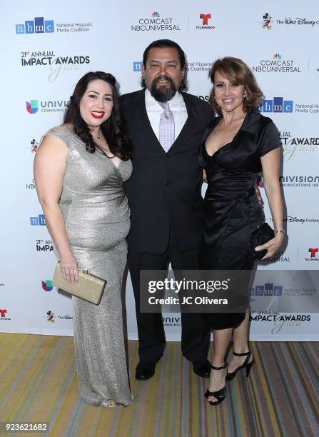 Natalie Sanchez, Daniel Mora and Eliana Alexander attend the 21st Annual National Hispanic Media Coalition Impact Awards Gala at Regent Beverly...