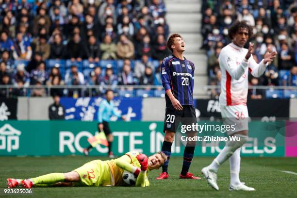 Nagasawa Shun of Gamba Osaka show his dejection during the J.League J1 match between Gamba Osaka and Nagoya Grampus at Suita City Football Stadium on...