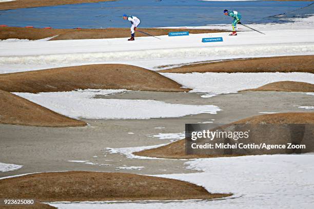 Iivo Niskanen of Finland competes during the Cross-Country Men's 50km Mass Start at Alpensia Cross-Country Centre on February 24, 2018 in...