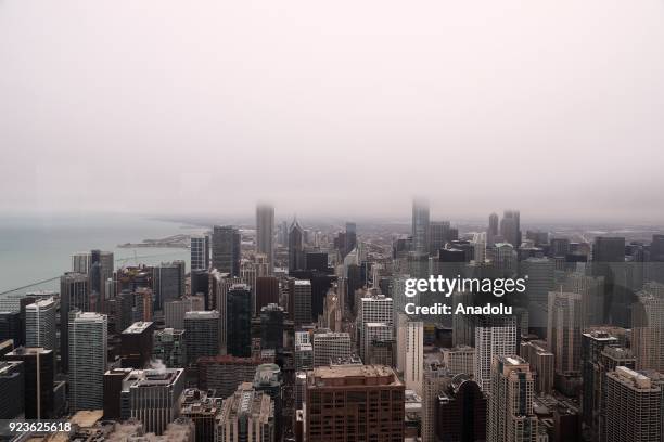 Skyline view of Chicago from the Chicago observation deck, on the 94th floor of the John Hancock Building, located at the Michigan Avenue, in...