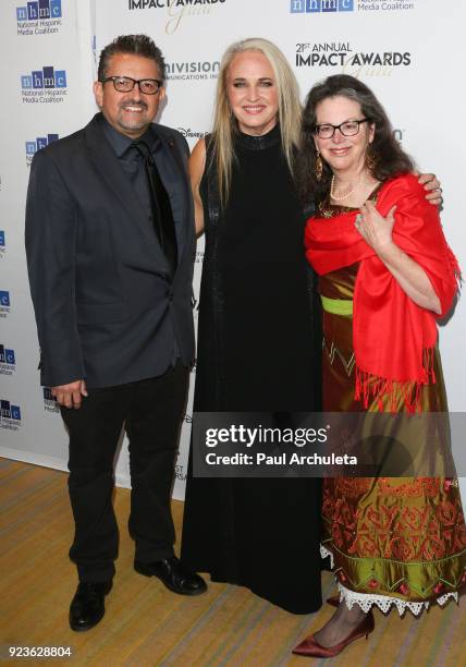 Lalo Alcaraz, Darla K. Anderson and Marcela Davison Aviles attend the National Hispanic Media Coalition's 21st annual Impact Awards at the Beverly...