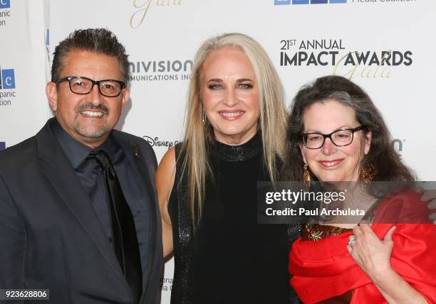 Lalo Alcaraz, Darla K. Anderson and Marcela Davison Aviles attend the National Hispanic Media Coalition's 21st annual Impact Awards at the Beverly...