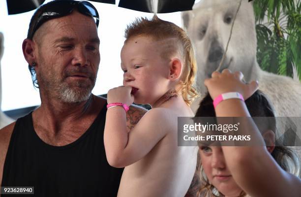 Family shows off their mullet haircuts at Mulletfest 2018 in the town of Kurri Kurri, 150 kms north of Sydney on February 24, 2018. Mulletfest is a...