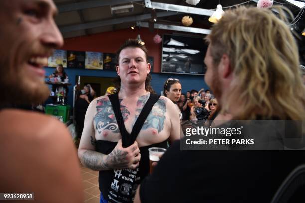 Contestants show off their mullet haircuts at Mulletfest 2018 in the town of Kurri Kurri, 150 kms north of Sydney on February 24, 2018. Mulletfest is...