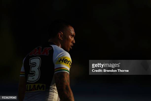Dean Whare of the Panthers looks on during the NRL trial match between the Penrith Panthers ands the Canterbury Bulldogs at Belmore Sports Ground on...