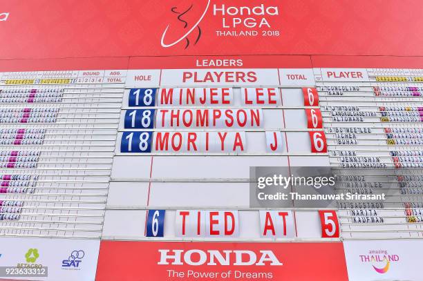 Leader board presents during the Honda LPGA Thailand at Siam Country Club on February 22, 2018 in Chonburi, Thailand.