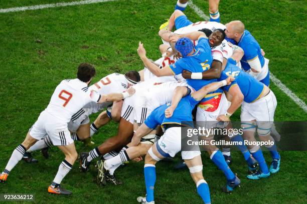 Yacouba Camara of France in a maul during the NatWest Six Nations match between France and Italy at Stade Velodrome on February 23, 2018 in...