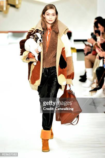 Supermodel Gigi Hadid walks the runway at the Tod's Autumn Winter 2018 fashion show during Milan Fashion Week on February 23, 2018 in Milan, Italy.