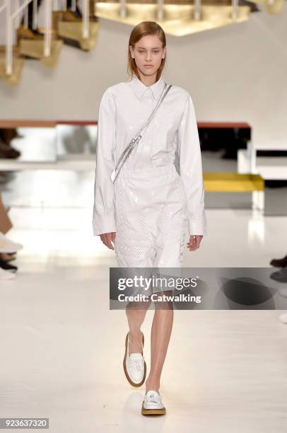 Model walks the runway at the Tod's Autumn Winter 2018 fashion show during Milan Fashion Week on February 23, 2018 in Milan, Italy.