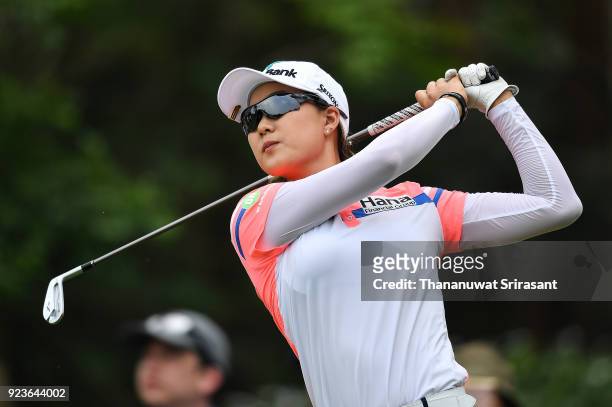 Minjee Lee of Australia tees off at 4th hole during the Honda LPGA Thailand at Siam Country Club on February 24, 2018 in Chonburi, Thailand.