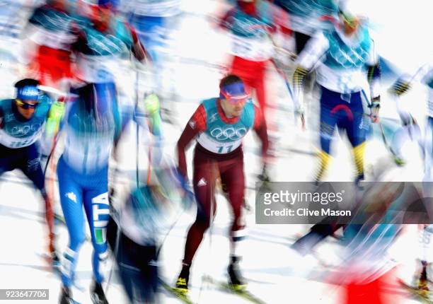 Andrey Larkov of Olympic Athletes Of Russia in action during the Cross Country Skiing, Mens 50km Mass Start Classic event at Alpensia Cross-Country...