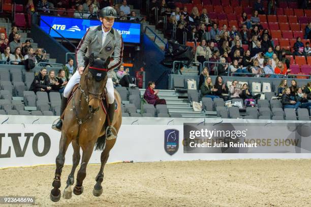 Swedish equestrian Peder Fredricson, 2017 European Champion in show jumping, rides H&M Carat Desire in the ATG Race Against the Clock competition...