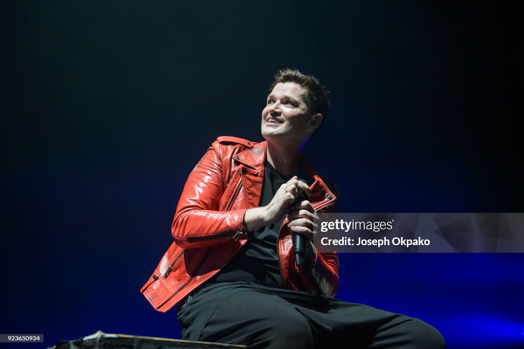 Danny Script Danny O'Donoghue of The Script performs live on stage at The O2 Arena ...
