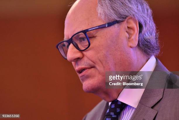 Edward Scicluna, Malta's finance minister, speaks during the ET Global Business Summit in New Delhi, India, on Saturday, Feb. 24, 2018. The summit...