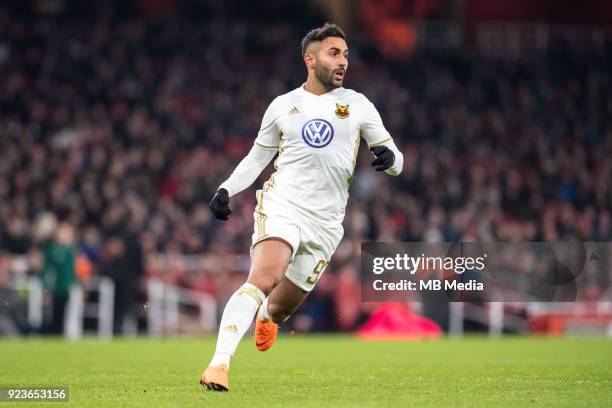 Saman Ghoddos of Ostersunds FK during UEFA Europa League Round of 32 match between Arsenal and Ostersunds FK at the Emirates Stadium on February 22,...