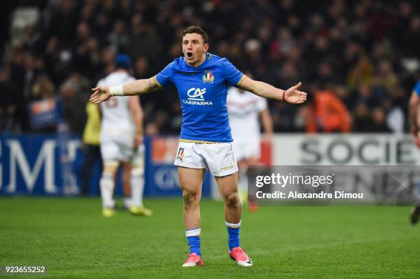 Matteo Minozzi of Italy reacts during the NatWest Six Nations match between France and Italy at Stade Velodrome on February 23, 2018 in Marseille,...