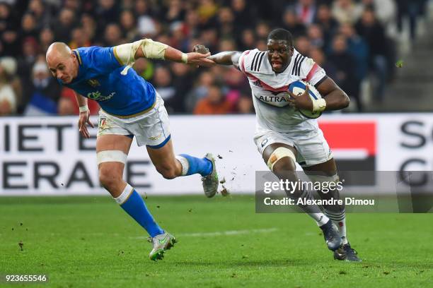 Sergio Parisse of Italy and Yacouba Camara of France during the NatWest Six Nations match between France and Italy at Stade Velodrome on February 23,...