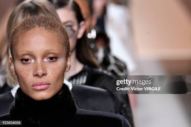 Adwoa Aboah walks the runway at the Fendi Ready to Wear Fall/Winter 2018-2019 fashion show during Milan Fashion Week Fall/Winter 2018/19 on February...