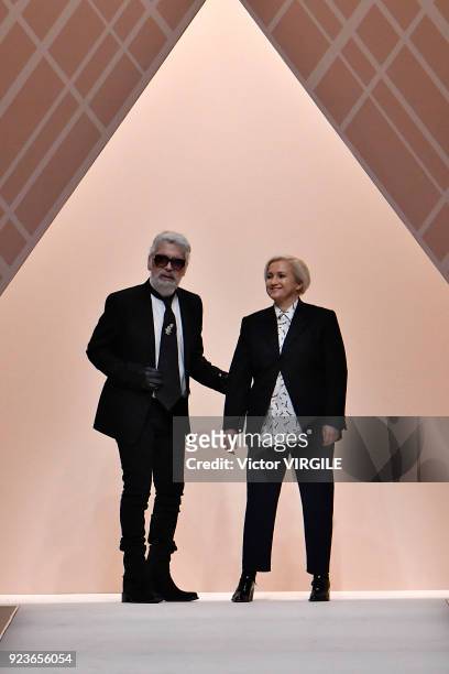 Karl Lagerfeld and Silvia Fendi walk the runway at the Fendi Ready to Wear Fall/Winter 2018-2019 fashion show during Milan Fashion Week Fall/Winter...