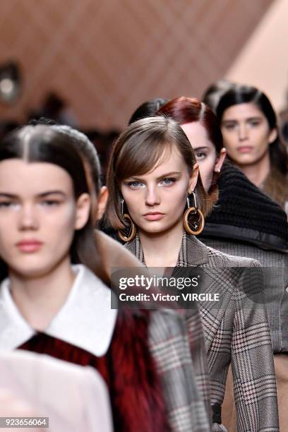 Model walks the runway at the Fendi Ready to Wear Fall/Winter 2018-2019 fashion show during Milan Fashion Week Fall/Winter 2018/19 on February 22,...