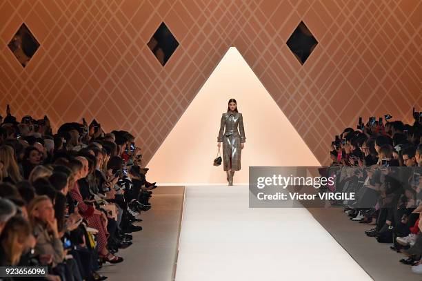 Model walks the runway at the Fendi Ready to Wear Fall/Winter 2018-2019 fashion show during Milan Fashion Week Fall/Winter 2018/19 on February 22,...