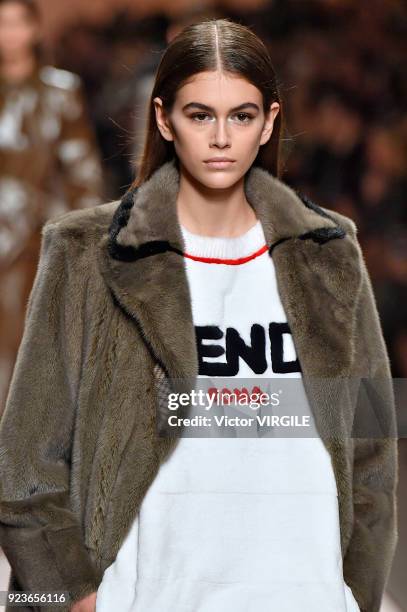 Kaia Gerber walks the runway at the Fendi Ready to Wear Fall/Winter 2018-2019 fashion show during Milan Fashion Week Fall/Winter 2018/19 on February...