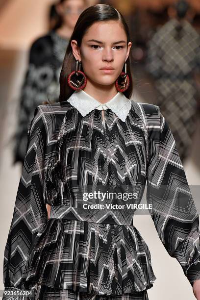 Model walks the runway at the Fendi Ready to Wear Fall/Winter 2018-2019 fashion show during Milan Fashion Week Fall/Winter 2018/19 on February 22,...