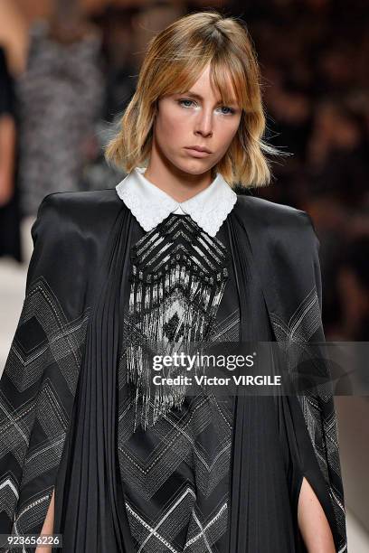 Edie Campbell walks the runway at the Fendi Ready to Wear Fall/Winter 2018-2019 fashion show during Milan Fashion Week Fall/Winter 2018/19 on...