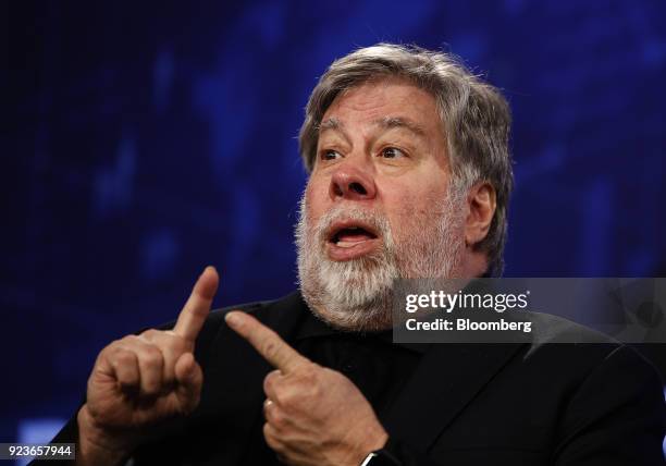 Steve Wozniak, co-founder of Apple Inc., speaks during the ET Global Business Summit in New Delhi, India, on Saturday, Feb. 24, 2018. The summit runs...