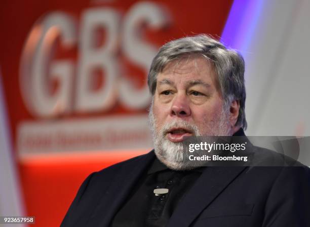 Steve Wozniak, co-founder of Apple Inc., speaks during the ET Global Business Summit in New Delhi, India, on Saturday, Feb. 24, 2018. The summit runs...