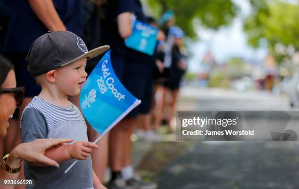 Bunbury Locals wait along the street for the passing by of the Queens Baton Commonwealth Games relay in Bunbury on February 23, 2018 in Bunbury,...