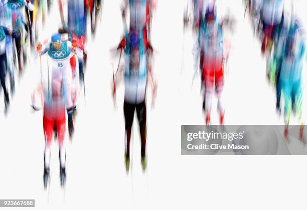 Livo Niskanen of Finland in action on his way to a gold medal during the Cross Country Skiing, Mens 50km Mass Start Classic event at Alpensia...