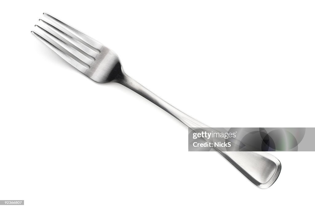 A four fingered stainless steel fork made in Sheffield