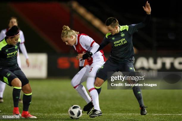 Sofia Nati of PSV Women, Linda Bakker of Ajax Women, Kristina Erman of PSV Women during the Dutch Eredivisie Women match between Ajax v PSV at the De...