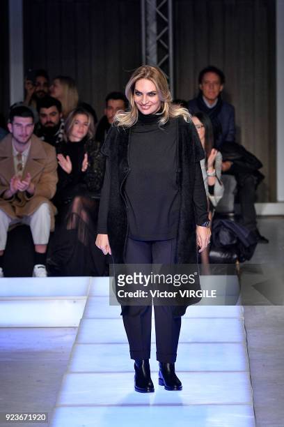 Designer Stefania Bandiera walks the runway at the Les Copains Ready to Wear Fall/Winter 2018-2019 fashion show during Milan Fashion Week Fall/Winter...