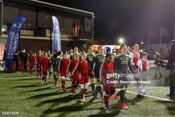 Line up Ajax women and PSV women during the Dutch Eredivisie Women match between Ajax v PSV at the De Toekomst on February 23, 2018 in Amsterdam...