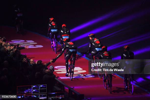 73rd Omloop Het Nieuwsblad 2018 / Men Start / Podium / Greg Van Avermaet of Belgium / Francisco Jose Ventoso of Spain / Jean-Pierre Drucker of...