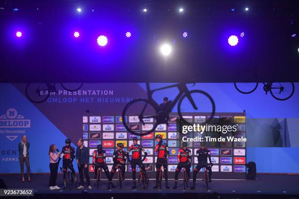 73rd Omloop Het Nieuwsblad 2018 / Men Start / Podium / Greg Van Avermaet of Belgium / Francisco Jose Ventoso of Spain / Jean-Pierre Drucker of...